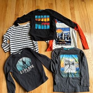 Old Navy Kids Long Sleeve Graphic Tees - Black, Blue, Red, White Bundle of 5